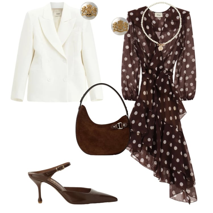 Outfit donna - Bon ton cerimonia evento serata. Stile Bon Ton per Cerimonia. Abbinamento con vestiti midi/longuette, blazer, décolleté, ciondoli, orecchini, borse a spalla.