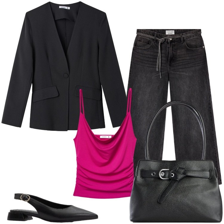 Outfit donna - Total look #2396656. Stile Sporty chic per Serata fuori. Abbinamento con borse a mano, ballerine, jeans, canottiere, blazer.