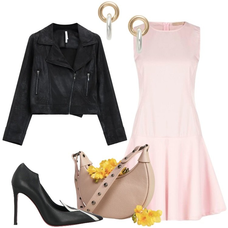 Outfit donna - Total look #2396662. Stile Rock per Serata fuori. Abbinamento con décolleté, giacche, vestiti corti, borse a spalla, orecchini.