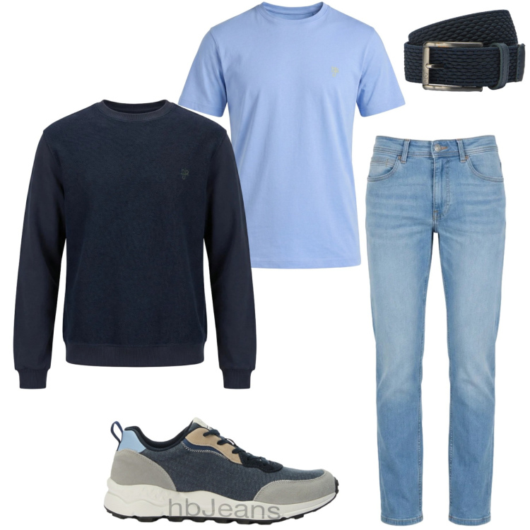 Outfit uomo - Harmont& Blaine. Stile Casual per Ufficio. Abbinamento con felpe, t-shirt, sneakers, cinture, jeans.