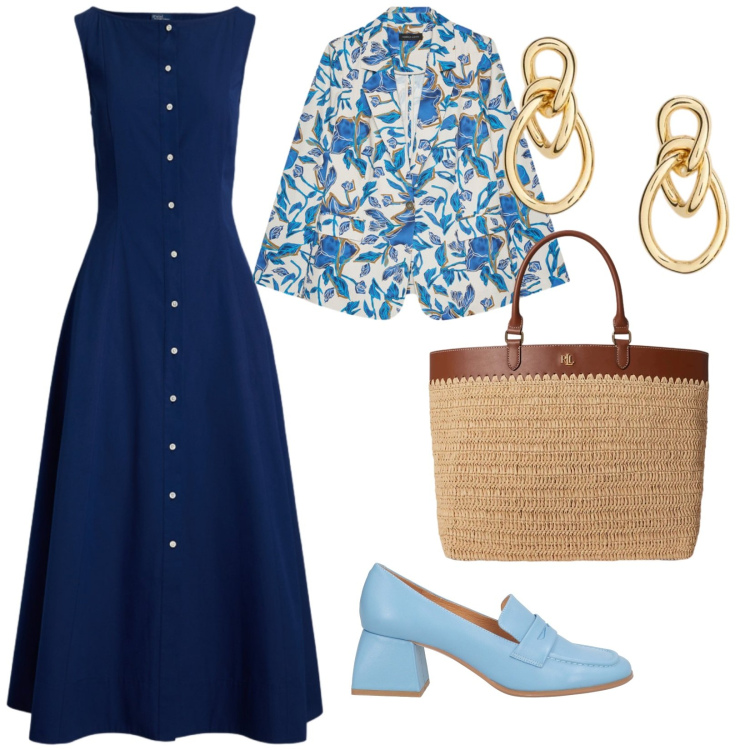 Outfit donna - Colore tutto il giorno. per Tutti i giorni. Abbinamento con mocassini, blazer, orecchini, borse tote, vestiti.