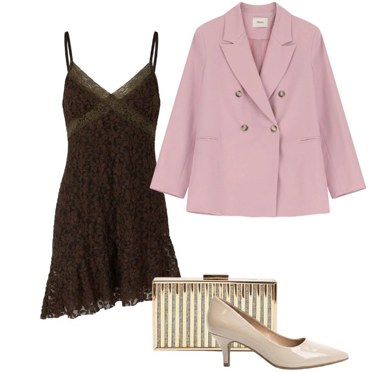 Outfit donna - Total look #2396677. Stile Boho per Cerimonia. Abbinamento con décolleté, vestiti corti, clutch, blazer.