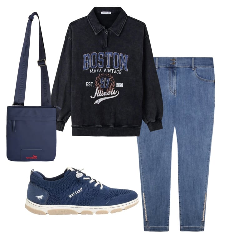 Outfit donna - Total look #2396683. Stile Basic per Tutti i giorni. Abbinamento con sneakers, felpe, borse a tracolla, jeans skinny.