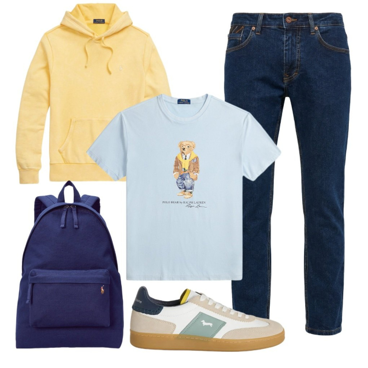 Outfit uomo - 63. Maturando. Stile Urban per Tutti i giorni. Abbinamento con pantaloni, sneakers, felpe con cappuccio, borse sportive, t-shirt.