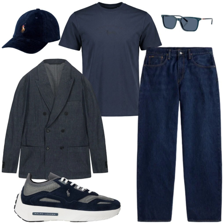 Outfit uomo - , 64. Di notte. Stile Urban per Tutti i giorni. Abbinamento con t-shirt, giacche, jeans, cappelli, sneakers, occhiali da sole.