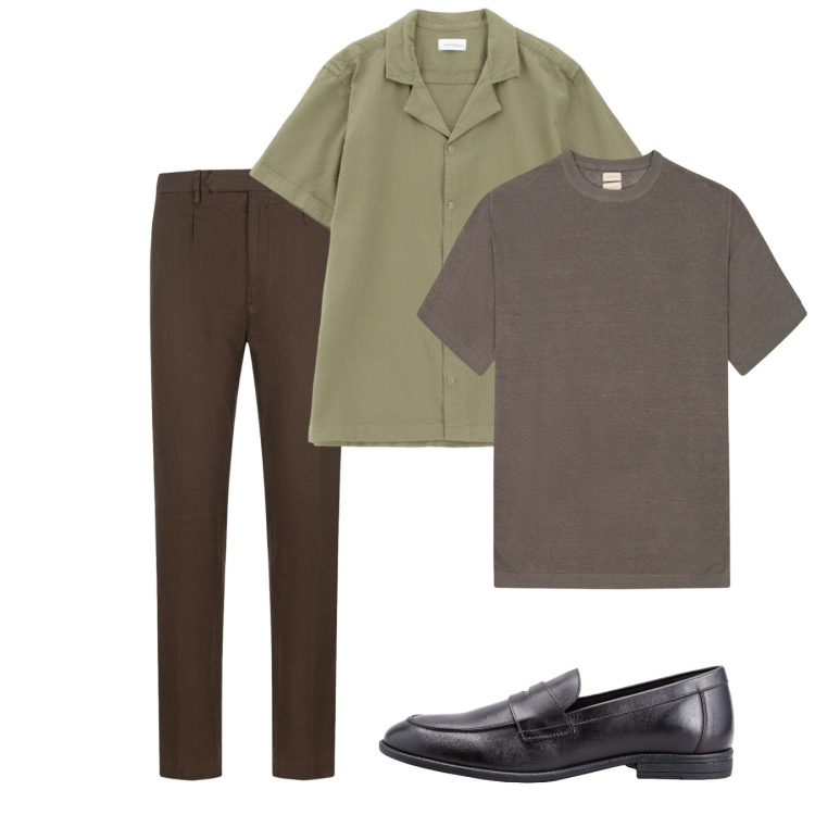 Outfit uomo - Maggio. Stile Casual per Tutti i giorni. Abbinamento con camicie a manica corta, scarpe stringate, t-shirt, pantaloni.