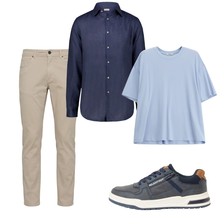 Outfit uomo - Maggio. Stile Casual per Tutti i giorni. Abbinamento con sneakers, t-shirt, pantaloni, camicie.
