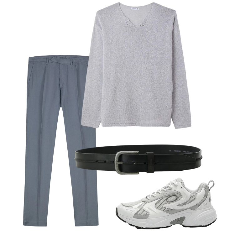 Outfit uomo - Maggio. Stile Casual per Tutti i giorni. Abbinamento con sneakers, maglieria, cinture, pantaloni.
