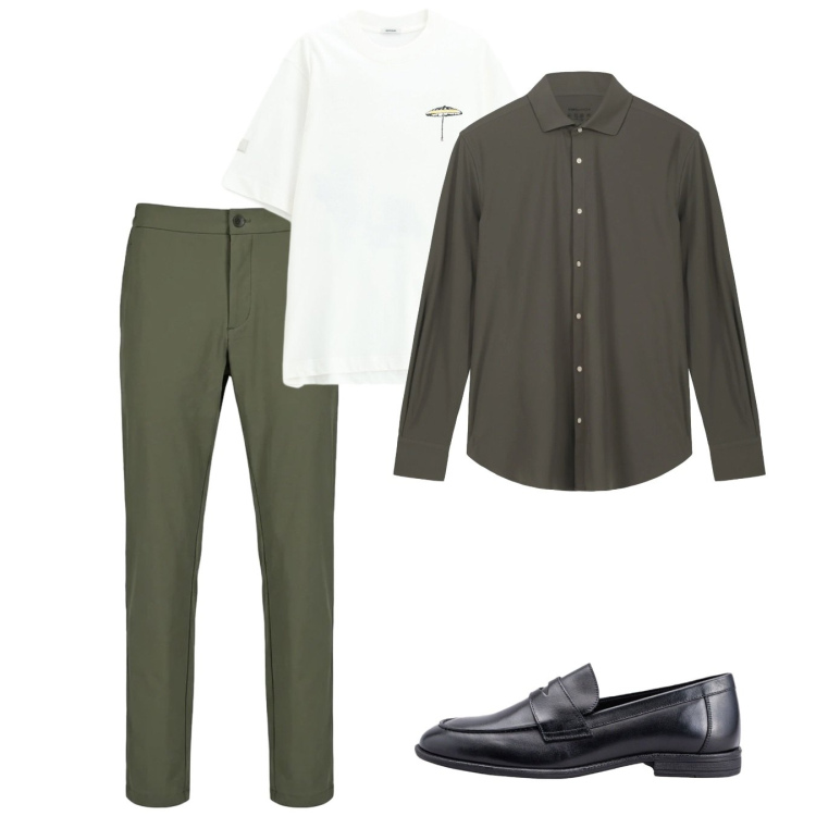Outfit uomo - Maggio. Stile Casual per Tutti i giorni. Abbinamento con t-shirt, camicie, scarpe stringate, pantaloni.