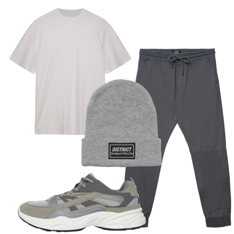 Outfit uomo - Total look #2396748. Stile Urban per Tutti i giorni. Abbinamento con sneakers, berretti, pantaloni, t-shirt.