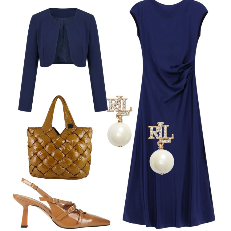 Outfit donna - Eleganza classica senza tempo. Stile Bon Ton per Cerimonia. Abbinamento con décolleté, vestiti midi/longuette, bolero, borse tote, orecchini.