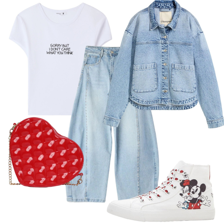 Outfit donna - Urban. Stile Urban per Tutti i giorni. Abbinamento con cappotti, sneakers alte, t-shirt, borse a tracolla, jeans.