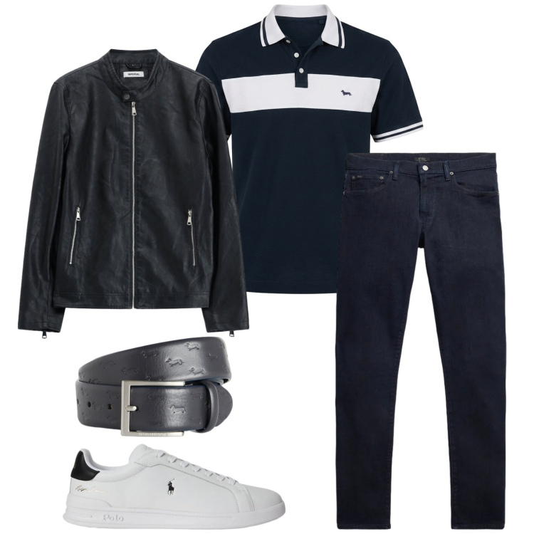 Outfit uomo - Total look #2396762. Stile Casual per Tutti i giorni. Abbinamento con giacche, cinture, polo, jeans, sneakers.