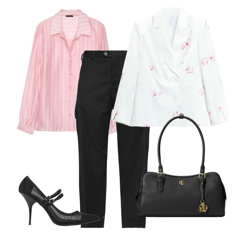 Outfit donna - Ufficio. Stile Casual chic per Ufficio. Abbinamento con décolleté, pantaloni cargo, blazer, camicie, borse a mano.