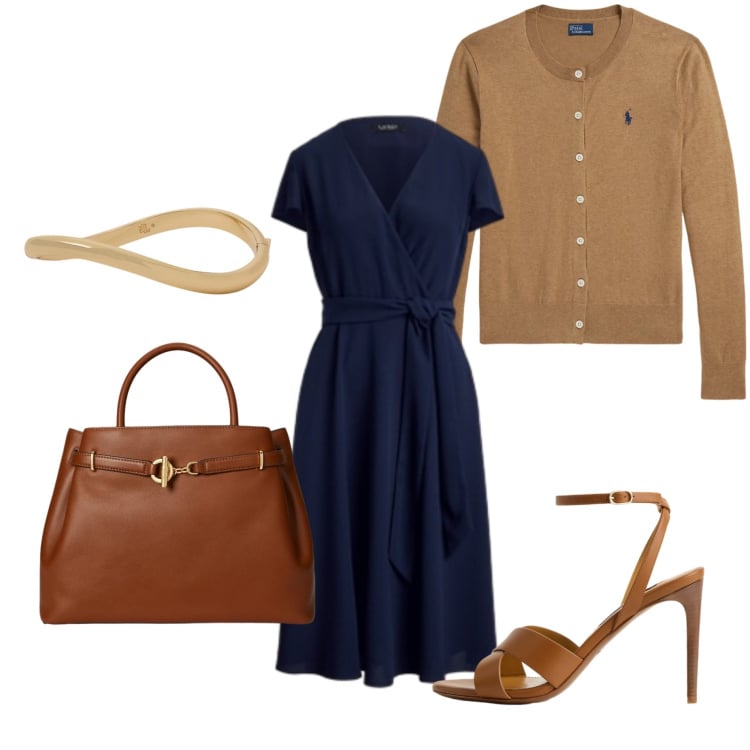 Outfit donna - Armocromia autunno soft. Stile Casual chic per Cerimonia. look ideale per Petite. Abbinamento con braccialetti, sandali col tacco, cardigans, vestiti, borse a mano.