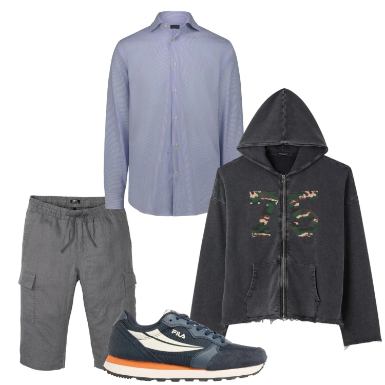 Outfit uomo - Felpa hoodie. Stile Casual per Tutti i giorni. Abbinamento con bermuda, sneakers, felpe con cappuccio, camicie.
