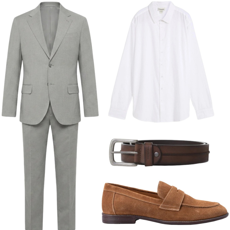 Outfit uomo - Occasione speciale. Stile Casual per Tutti i giorni. Abbinamento con camicie, cinture, scarpe stringate, abiti.