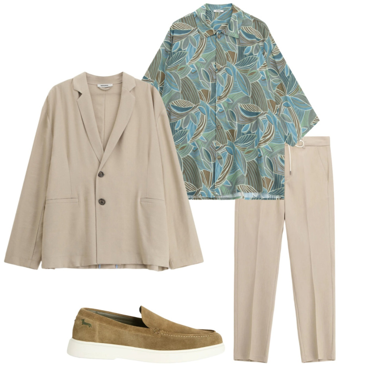 Outfit uomo - Festa di compleanno. Stile Trendy per Serata speciale. Abbinamento con giacche, pantaloni, camicie a manica corta, scarpe stringate.