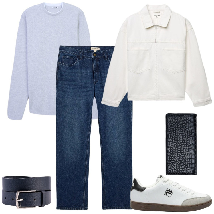 Outfit uomo - Total look #2396844. Stile Casual per Tutti i giorni. Abbinamento con jeans dritti, sneakers, maglieria, cappotti, cinture, portafogli.