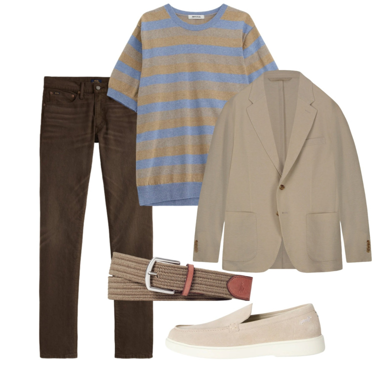 Outfit uomo - Maggio a righe. Stile Casual per Tutti i giorni. Abbinamento con maglieria, scarpe stringate, giacche, cinture, jeans.