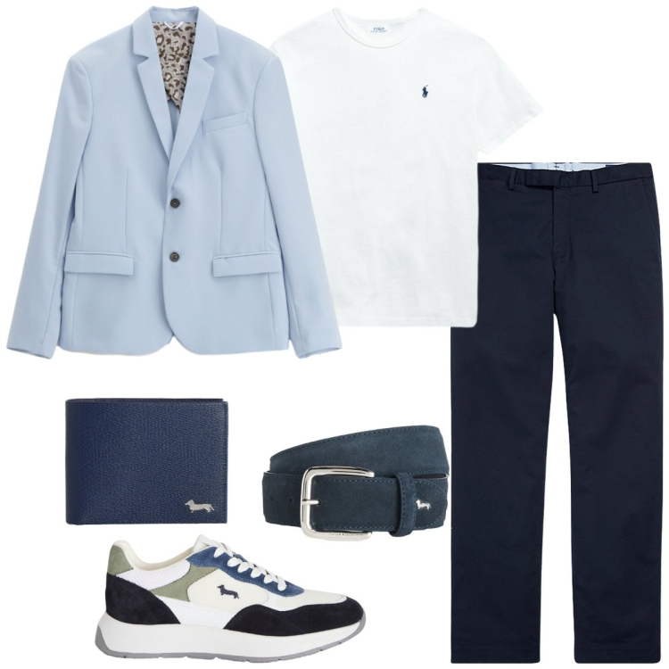 Outfit uomo - Total look #2396857. Stile Business/Elegante per Cerimonia. Abbinamento con giacche, sneakers, cinture, portafogli, pantaloni chino, t-shirt.