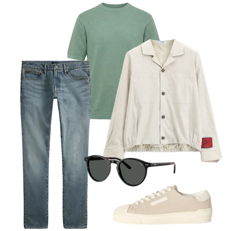 Outfit uomo - Maggio. Stile Casual per Tutti i giorni. Abbinamento con cappotti, sneakers, t-shirt, jeans, occhiali da sole.