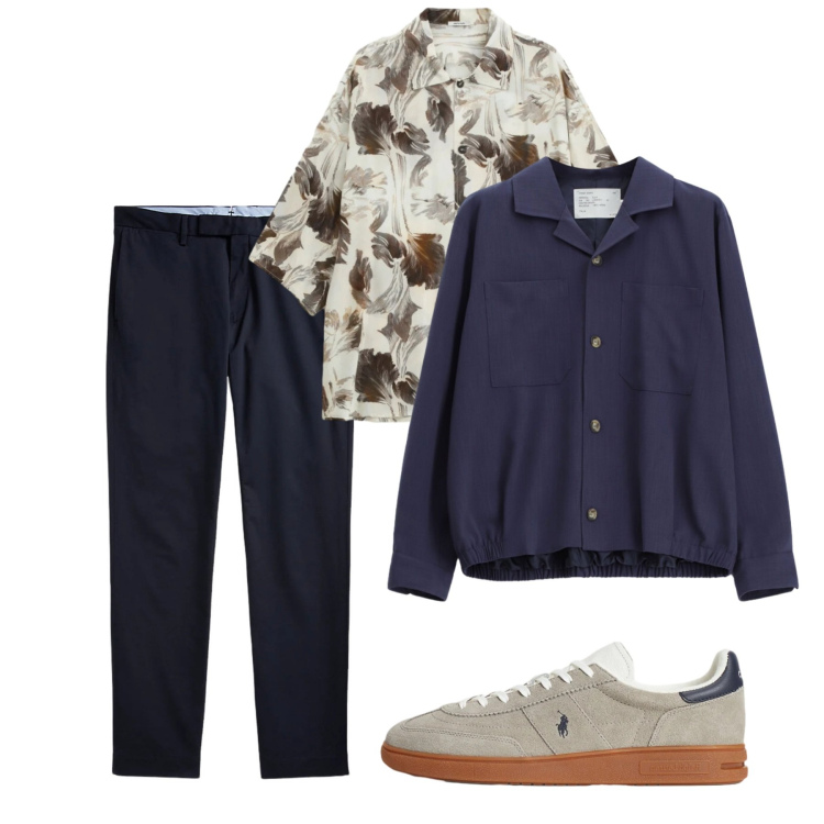 Outfit uomo - Maggio. Stile Casual per Tutti i giorni. Abbinamento con camicie a manica corta, cappotti, pantaloni chino, sneakers.