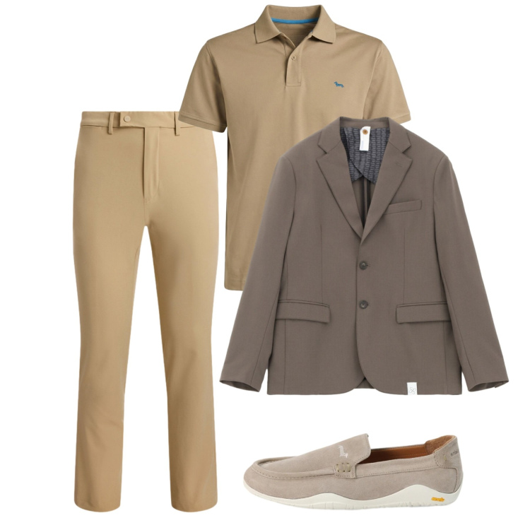 Outfit uomo - Maggio. Stile Casual per Tutti i giorni. Abbinamento con giacche, scarpe stringate, polo, pantaloni.