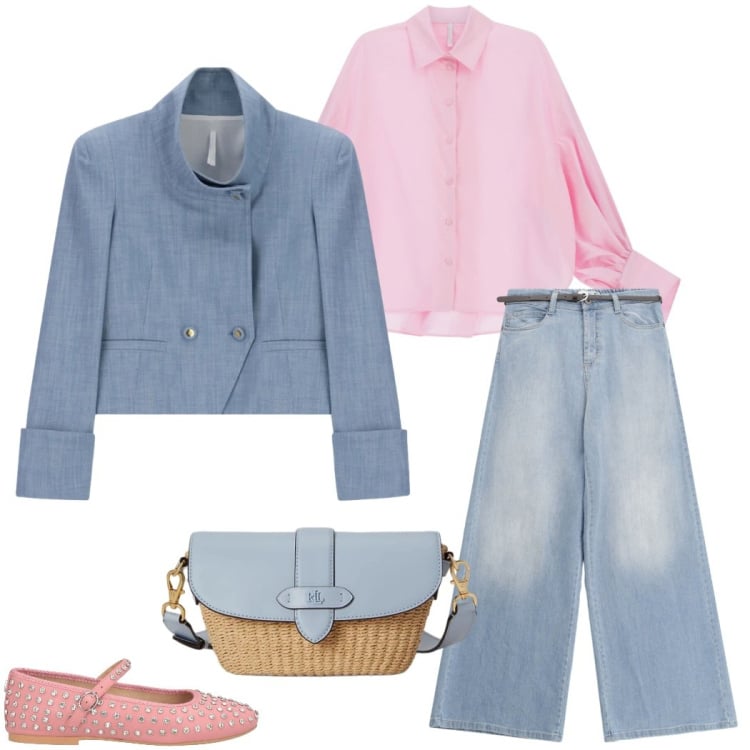 Outfit donna - Denim chic. Stile Casual chic per Serata fuori. Abbinamento con ballerine, jeans, camicie, cappotti, borse a spalla.