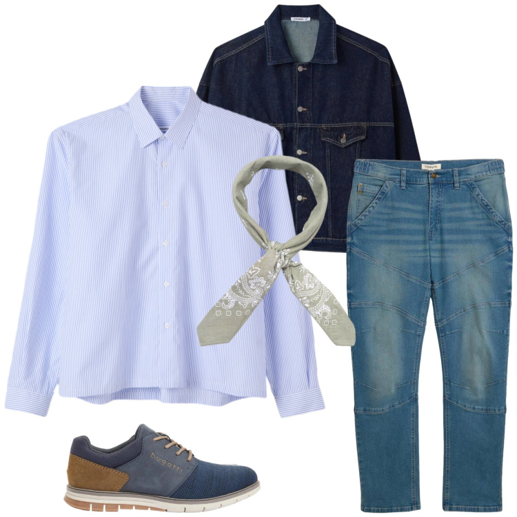 Outfit uomo - Total look #2396870. Stile Trendy per Tutti i giorni. Abbinamento con scarpe stringate, jeans dritti, cappotti, camicie, sciarpe e foulard.