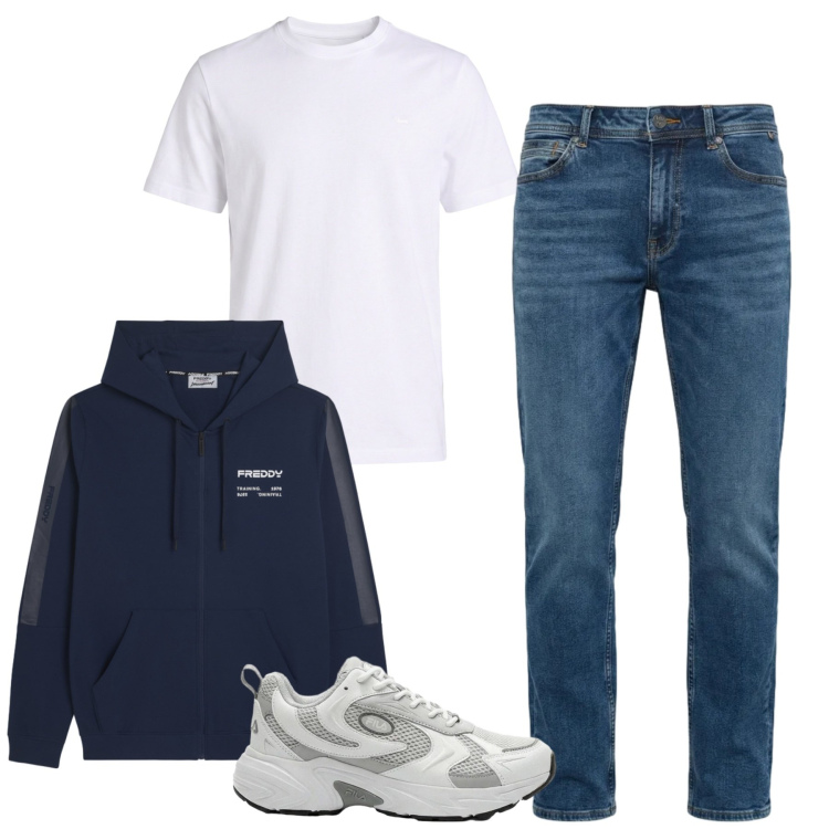 Outfit uomo - Total look #2396885. Stile Casual per Tutti i giorni. Abbinamento con sneakers, t-shirt, jeans, felpe con cappuccio.