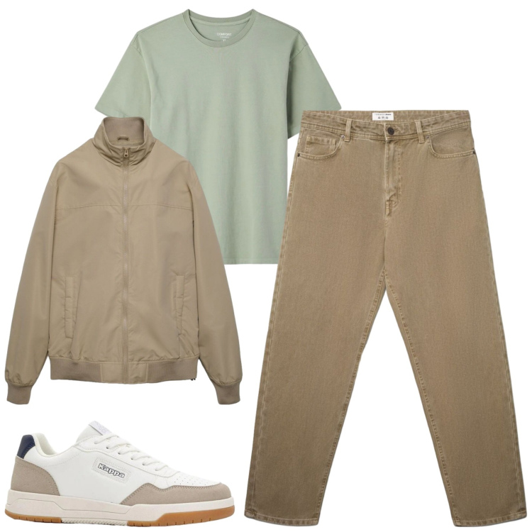 Outfit uomo - Maggio. Stile Casual per Tutti i giorni. Abbinamento con sneakers, jeans, bomber, t-shirt.