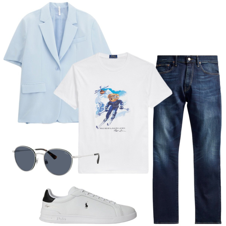 Outfit uomo - Total look #2396899. Stile Trendy per Tutti i giorni. Abbinamento con giacche, jeans, occhiali da sole, sneakers, t-shirt.