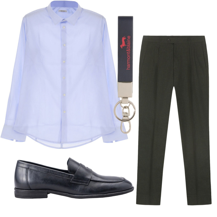 Outfit uomo - Total look #2396906. Stile Business/Elegante per Ufficio. Abbinamento con portachiavi, camicie, pantaloni, scarpe stringate.