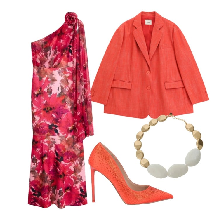 Outfit donna - Venerdì sera. Stile Romantica per Serata fuori. Abbinamento con décolleté, vestiti asimmetrici, collane, blazer.