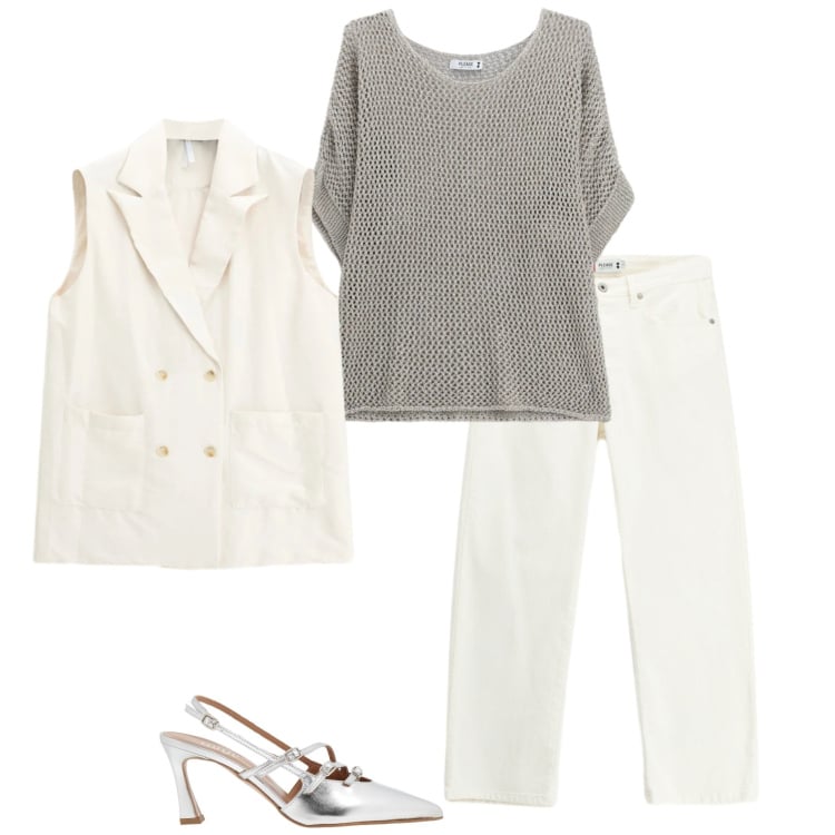 Outfit donna - Casual chic. Stile Casual chic per Serata fuori. Abbinamento con décolleté, pantaloni, top, gilet.