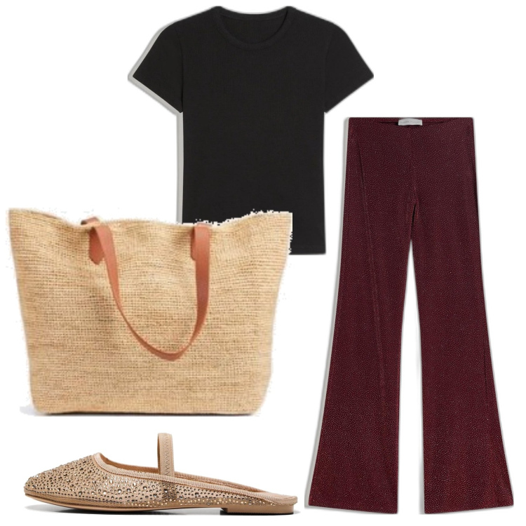 Outfit mujer - Urban style. Estilo Urban para Todos los días. Combinación con camiseta, pantalones, bolso tote, bailarinas.