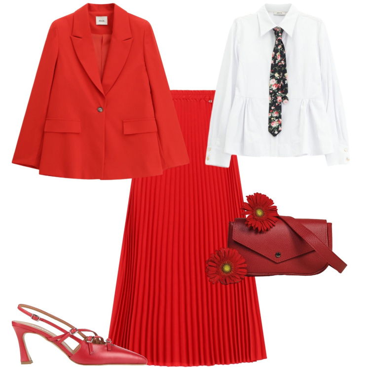 Outfit donna - Chic ufficio tempo libero. Stile Chic per Tutti i giorni. Abbinamento con décolleté, blazer, camicie, borse a tracolla, gonne lunghe.
