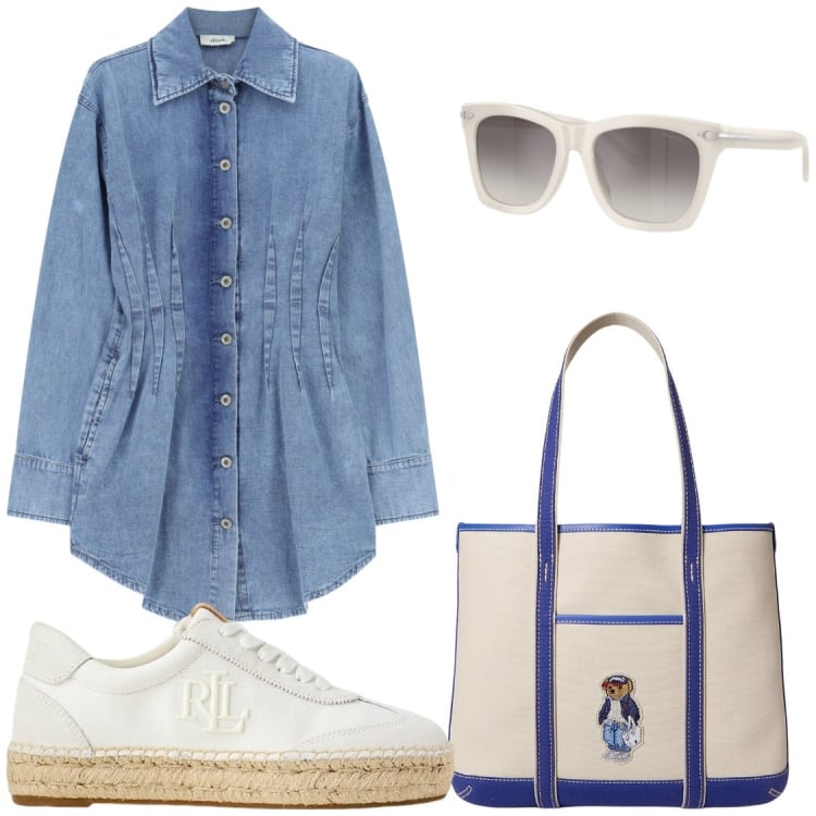 Outfit donna - Tra amiche. Stile Casual chic per Tutti i giorni. Abbinamento con vestiti lunghi, sneakers, occhiali da sole, borse tote.