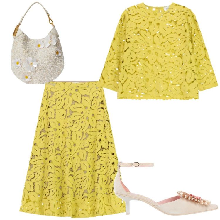 Outfit donna - Cerimonie sui prati. Stile Glamour per Cerimonia. Abbinamento con décolleté, gonne longuette, top, pochette.