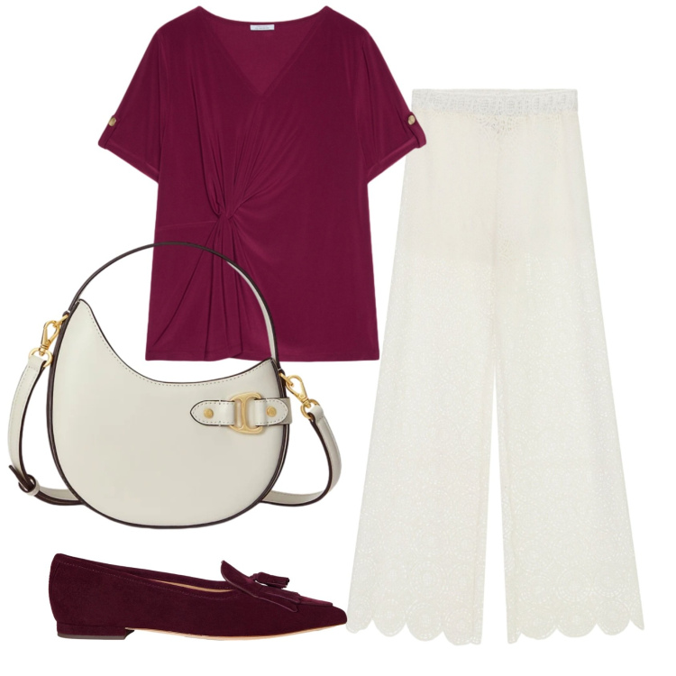 Outfit donna - Total look #2397010. Stile Chic per Serata fuori. Abbinamento con pantaloni a palazzo, t-shirt, ballerine, borse a tracolla.