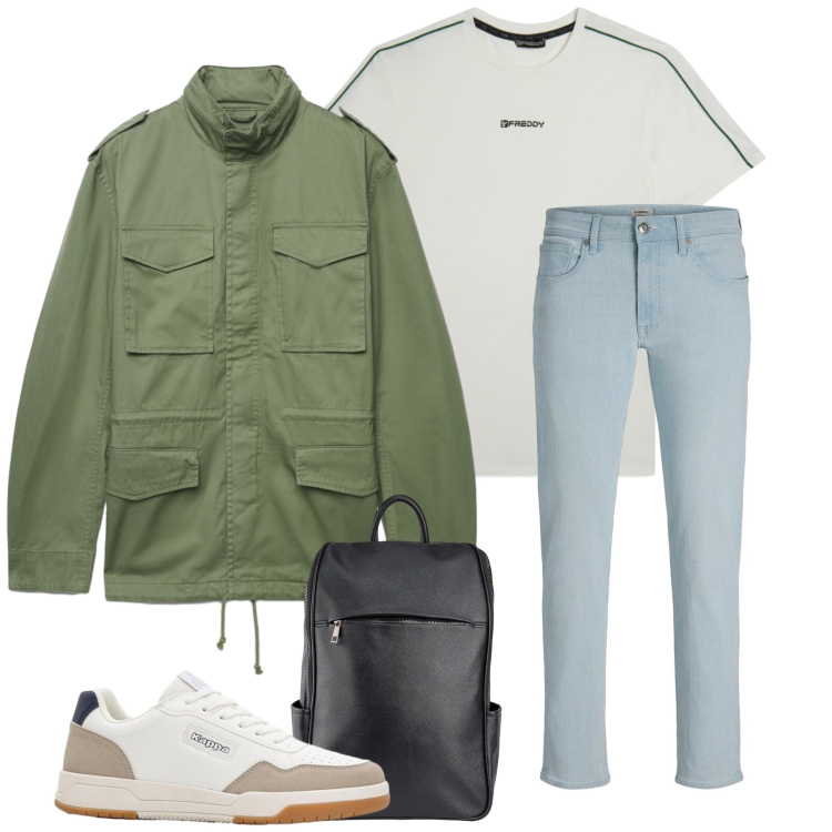 Outfit uomo - Total look #2397050. Stile Casual per Tutti i giorni. Abbinamento con sneakers, jeans slim fit, cappotti, t-shirt, borse sportive.