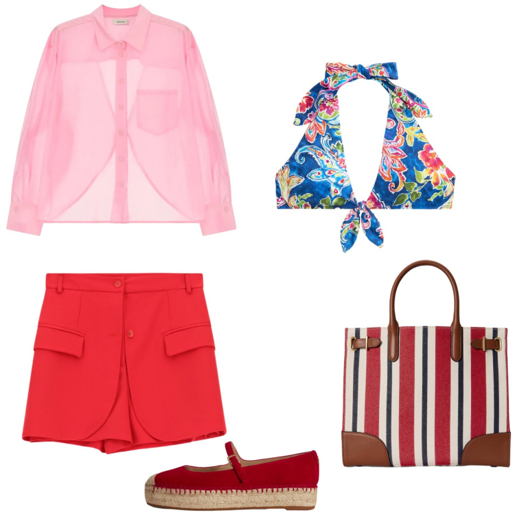 Outfit donna - Voglia di mare. Abbinamento con shorts, camicie, borse tote, espadrillas, bikini.