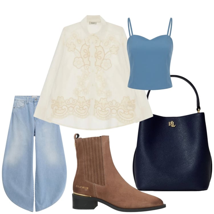 Outfit donna - My outfit for tomorrow. Stile Sporty chic per Tutti i giorni. Abbinamento con stivaletti chelsea, jeans, canottiere, camicie, borse a secchiello.