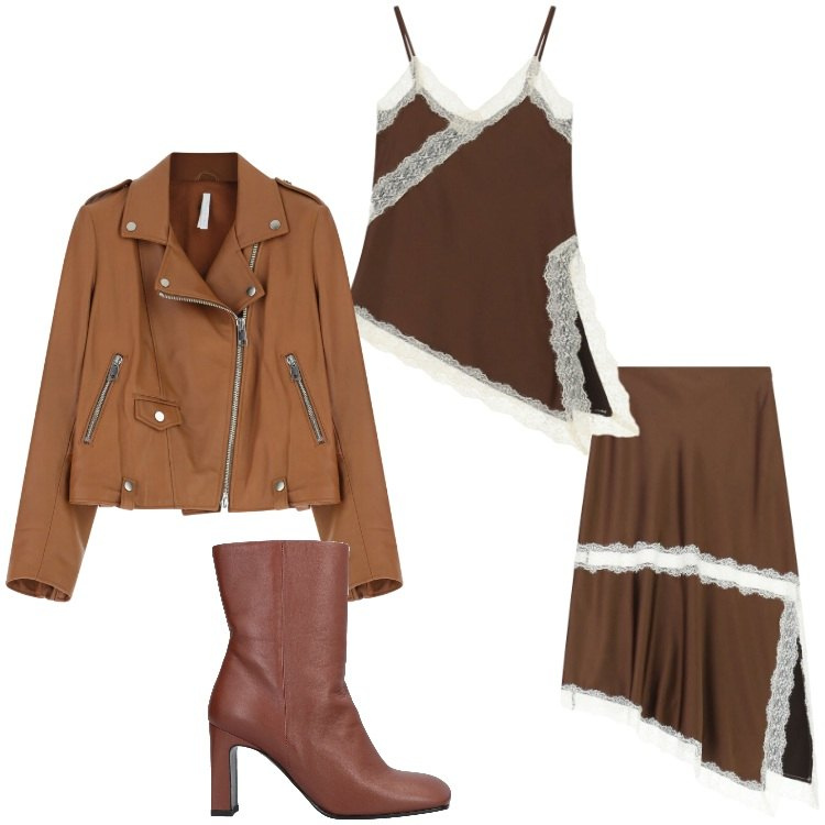 Outfit donna - Romantica rock. Stile Rock per Serata fuori. Abbinamento con stivaletti, canottiere, gonne longuette, giacche.