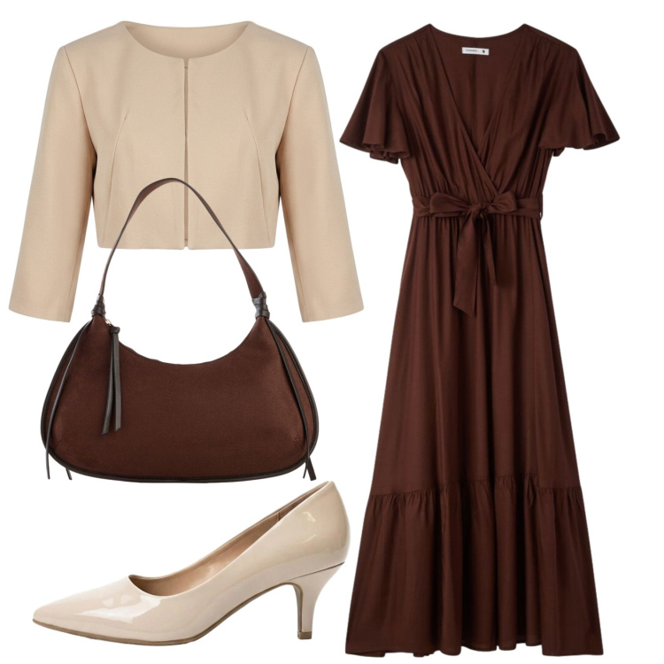 Outfit donna - Total look #2397114. Stile Chic per Serata fuori. Abbinamento con décolleté, borse a tracolla, vestiti lunghi, bolero.