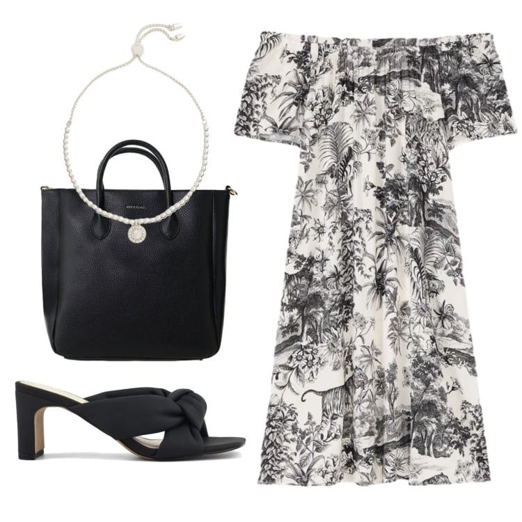 Outfit donna - Total look #2397118. Stile Basic per Serata fuori. Abbinamento con borse a tracolla, vestiti corti, braccialetti, sandali col tacco.