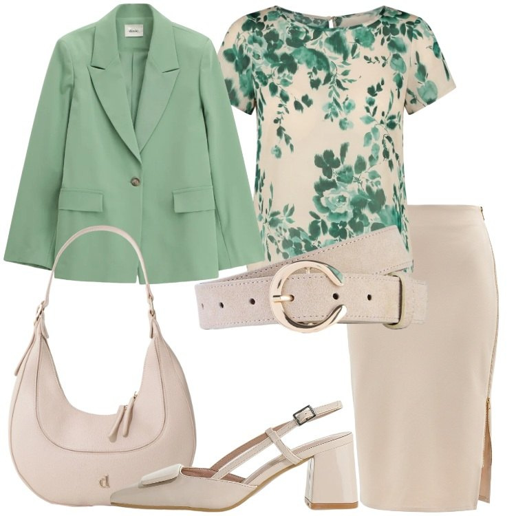 Outfit donna - Occasione elegante. Stile Bon Ton per Cerimonia. Abbinamento con cinture, décolleté, bluse, gonne longuette, blazer, borse a tracolla.