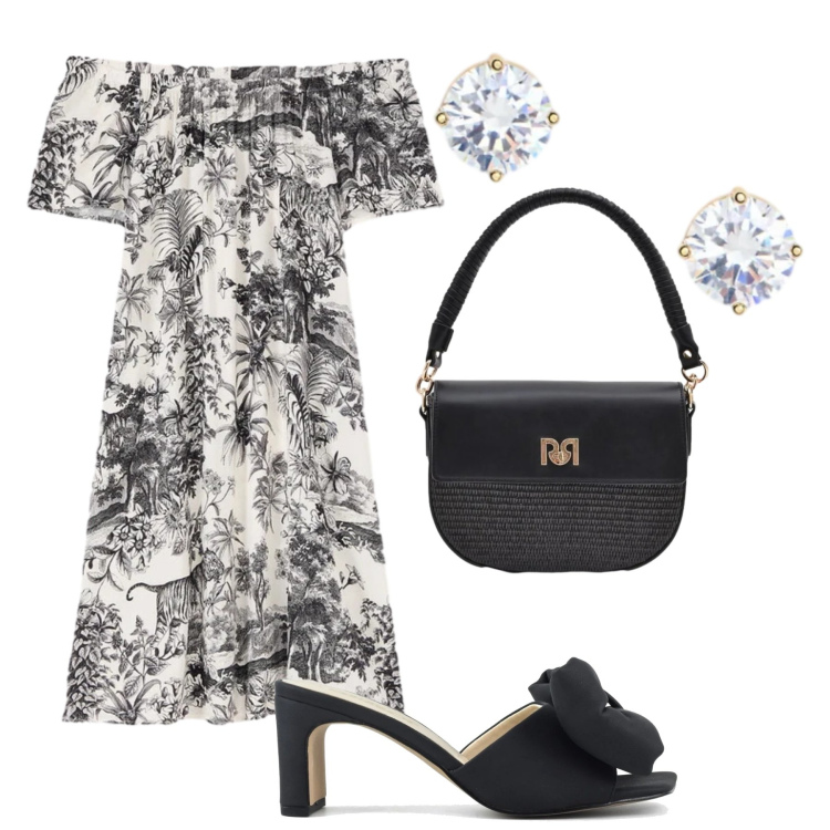 Outfit donna - Total look #2397131. Stile Romantica per Serata fuori. Abbinamento con borse a spalla, vestiti corti, orecchini, sandali col tacco.