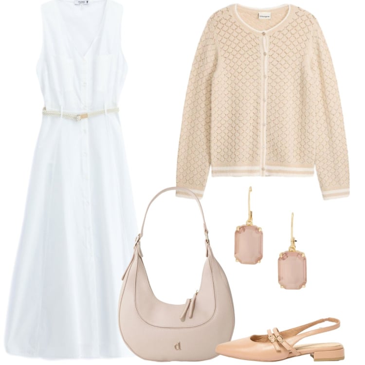 Outfit donna - Una cintura finissima. Stile Romantica per Ufficio. Abbinamento con cardigans, ballerine, vestiti lunghi, borse a tracolla, orecchini.